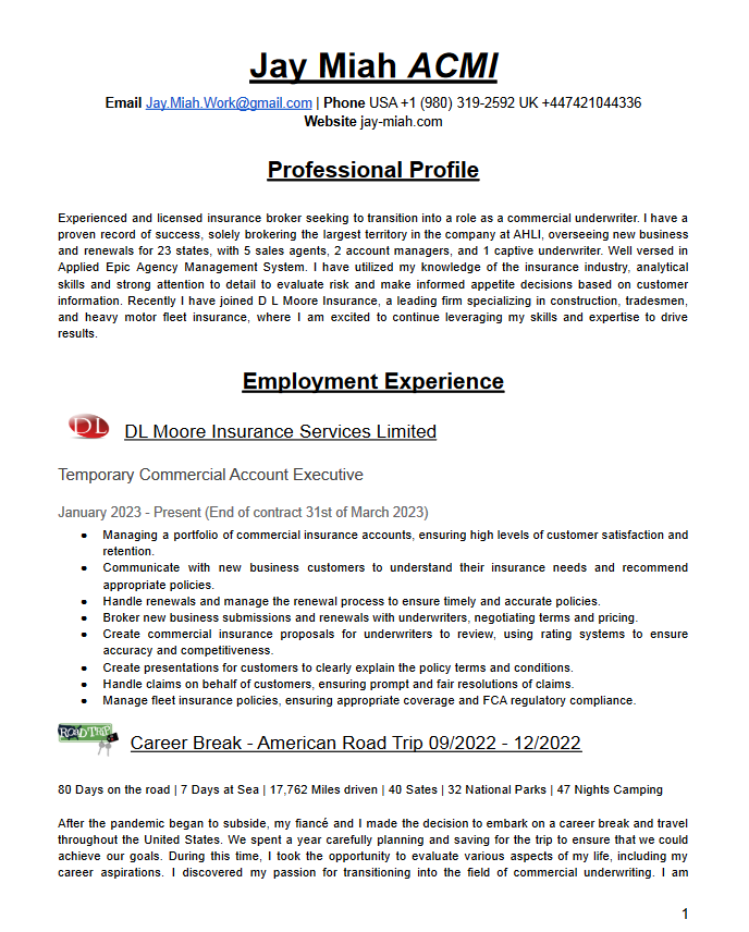 Resume Page 1